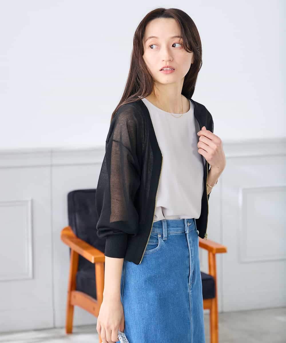 K3CGD13059 a.v.v Elmi(アー・ヴェ・ヴェ) 【低身長サイズ】シアージップカーディガン ホワイト