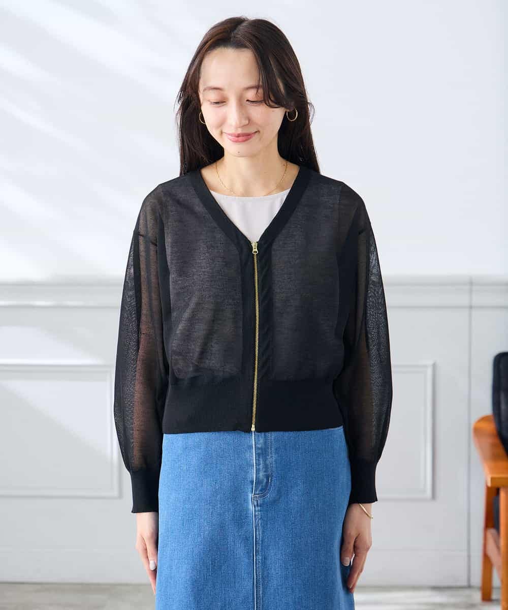 K3CGD13059 a.v.v Elmi(アー・ヴェ・ヴェ) 【低身長サイズ】シアージップカーディガン ホワイト