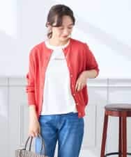 K3CGD20049 a.v.v Elmi(アー・ヴェ・ヴェ) 【低身長サイズ】クルーネックサマーカーディガン【洗える/接触冷感/UVカット】 レッド