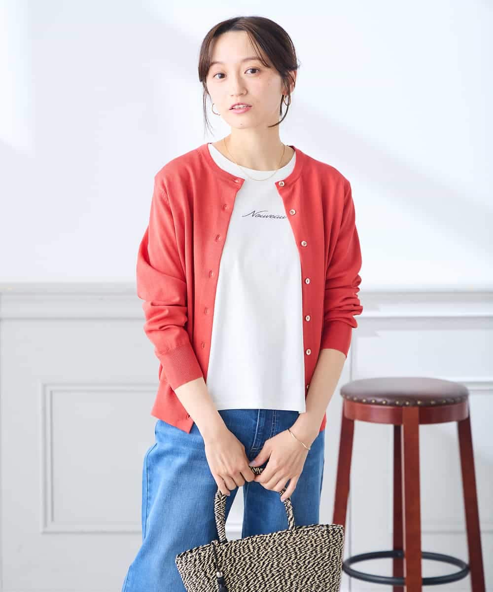 K3CGD20049 a.v.v Elmi(アー・ヴェ・ヴェ) 【低身長サイズ】クルーネックサマーカーディガン【洗える/接触冷感/UVカット】 レッド