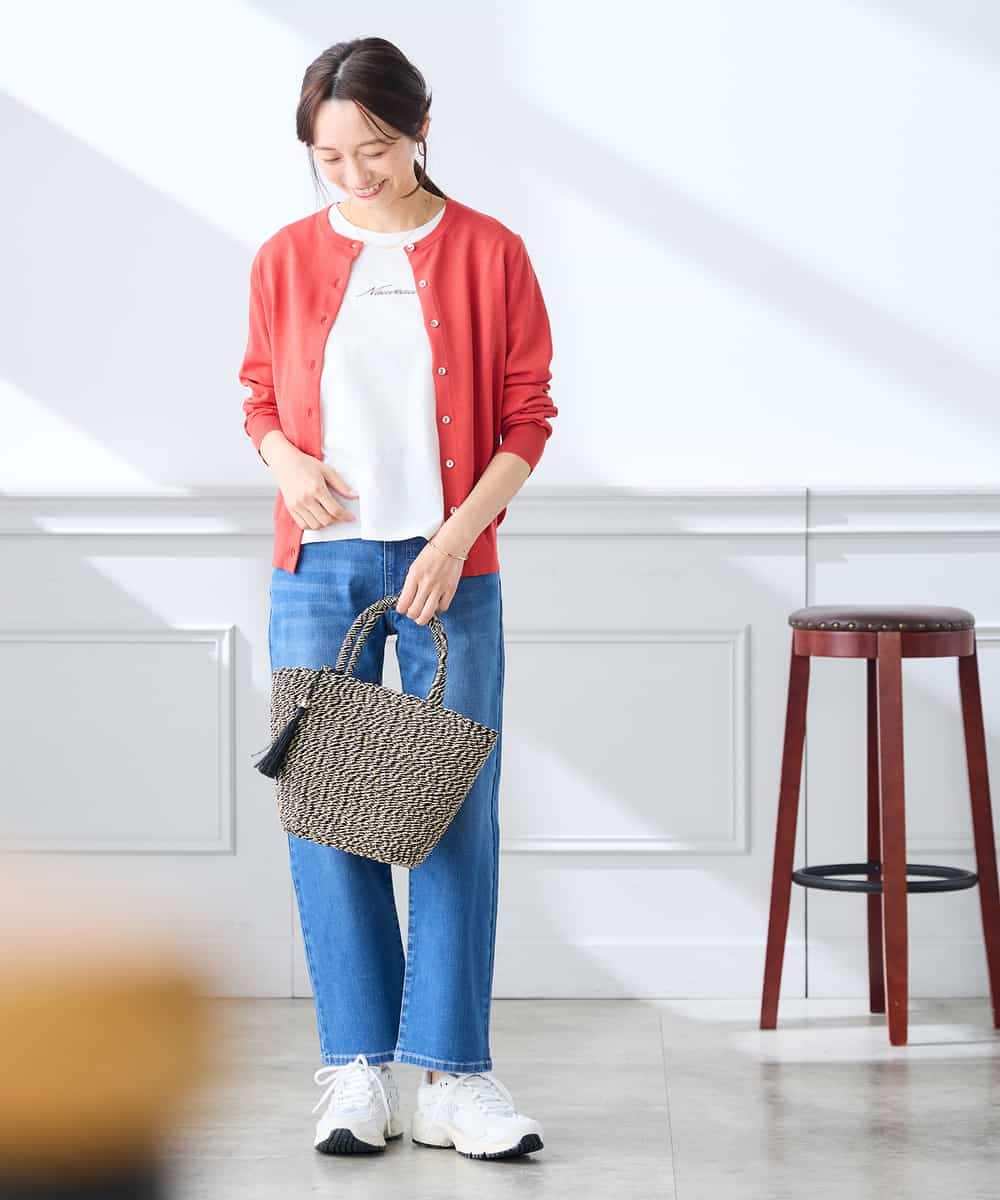 K3CGD20049 a.v.v Elmi(アー・ヴェ・ヴェ) 【低身長サイズ】クルーネックサマーカーディガン【洗える/接触冷感/UVカット】 レッド