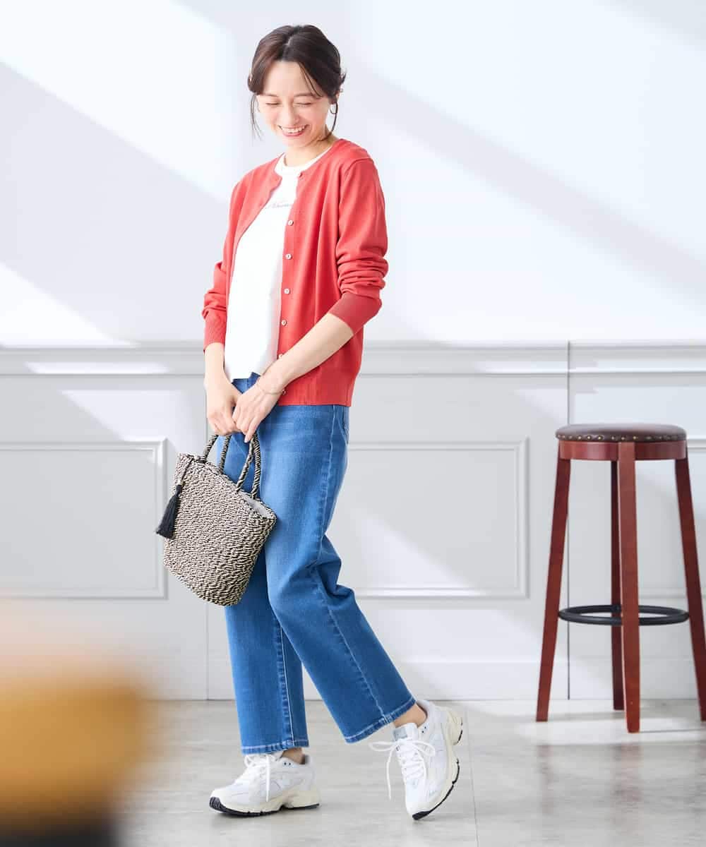 K3CGD20049 a.v.v Elmi(アー・ヴェ・ヴェ) 【低身長サイズ】クルーネックサマーカーディガン【洗える/接触冷感/UVカット】 レッド