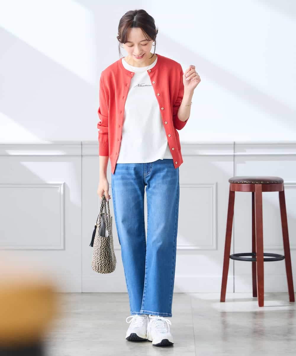 K3CGD20049 a.v.v Elmi(アー・ヴェ・ヴェ) 【低身長サイズ】クルーネックサマーカーディガン【洗える/接触冷感/UVカット】 レッド