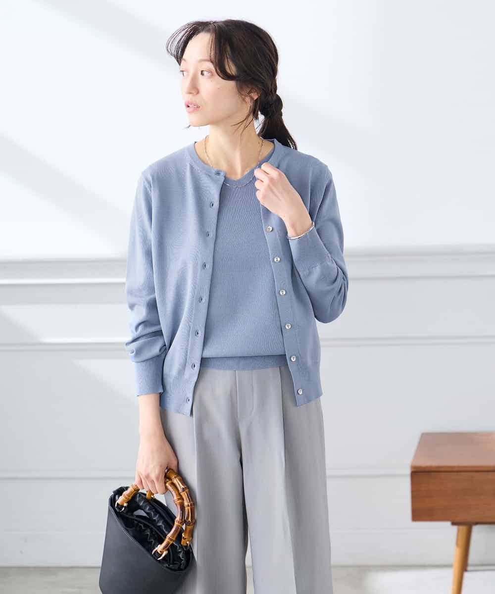 K3CGD20049 a.v.v Elmi(アー・ヴェ・ヴェ) 【低身長サイズ】クルーネックサマーカーディガン【洗える/接触冷感/UVカット】 レッド