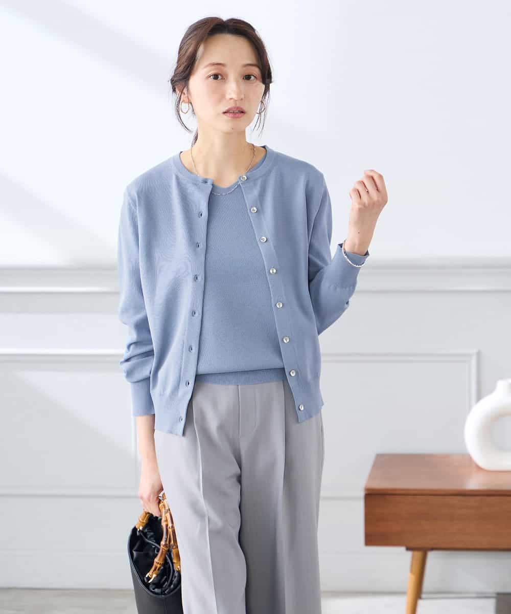 K3CGD20049 a.v.v Elmi(アー・ヴェ・ヴェ) 【低身長サイズ】クルーネックサマーカーディガン【洗える/接触冷感/UVカット】 レッド