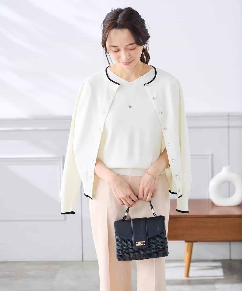 K3CGD20049 a.v.v Elmi(アー・ヴェ・ヴェ) 【低身長サイズ】クルーネックサマーカーディガン【洗える/接触冷感/UVカット】 レッド