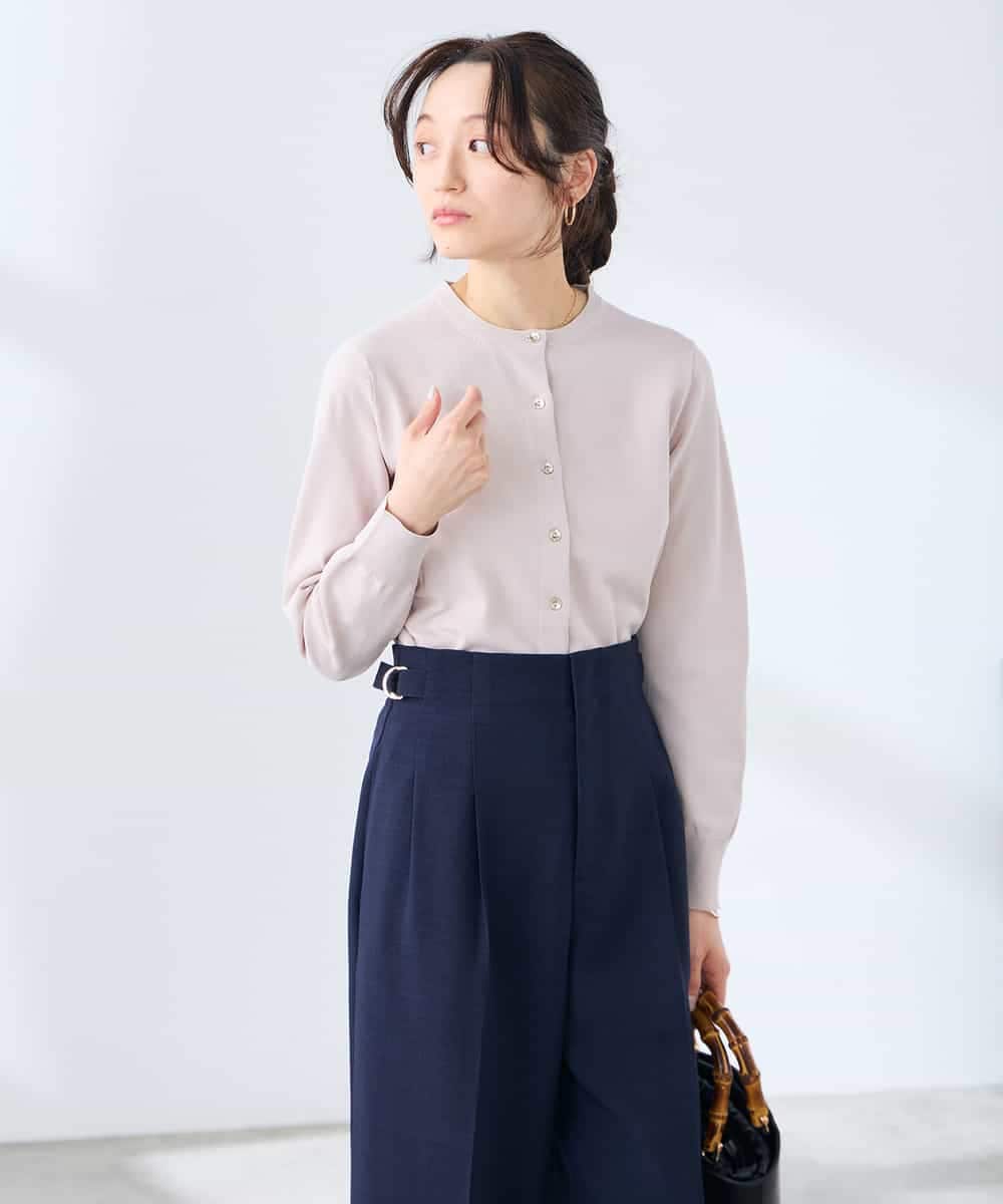 K3CGD20049 a.v.v Elmi(アー・ヴェ・ヴェ) 【低身長サイズ】クルーネックサマーカーディガン【洗える/接触冷感/UVカット】 レッド