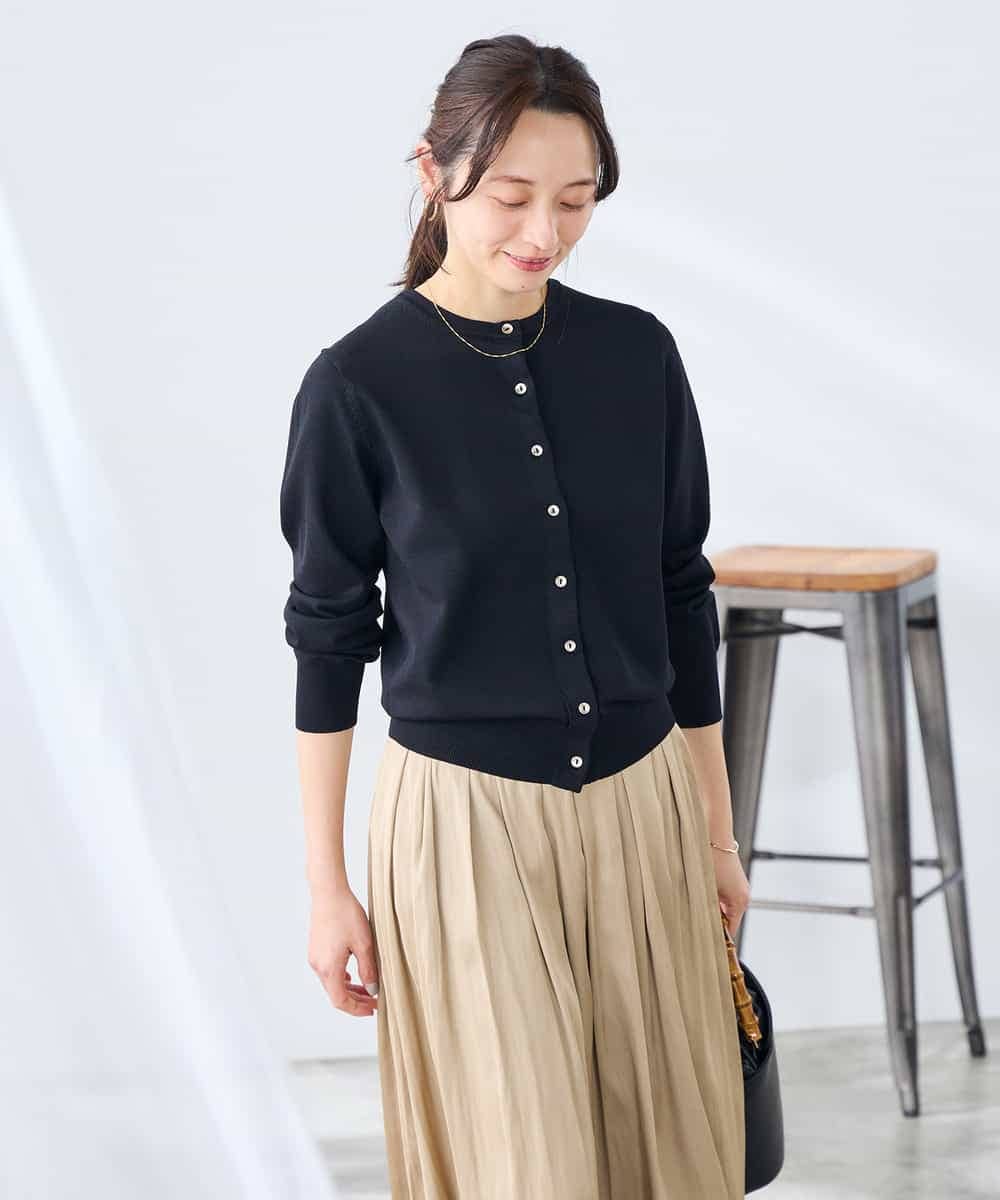 K3CGD20049 a.v.v Elmi(アー・ヴェ・ヴェ) 【低身長サイズ】クルーネックサマーカーディガン【洗える/接触冷感/UVカット】 レッド