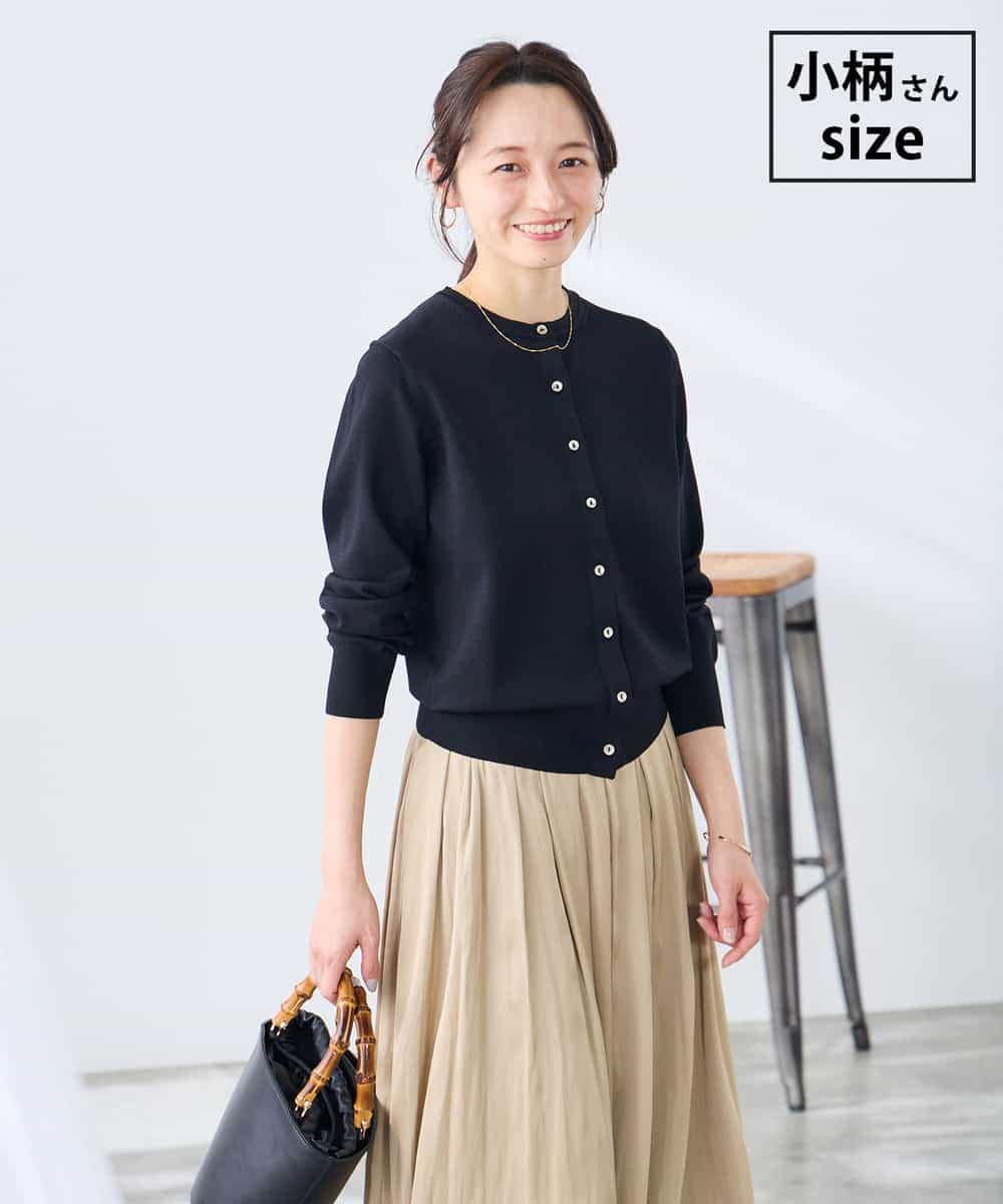 K3CGD20049 a.v.v Elmi(アー・ヴェ・ヴェ) 【低身長サイズ】クルーネックサマーカーディガン【洗える/接触冷感/UVカット】 ブラック