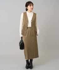 K3EBD11109 a.v.v Elmi(アー・ヴェ・ヴェ) 【低身長サイズ/2SET】ペプラムジレ×ナロースカート モカベージュ