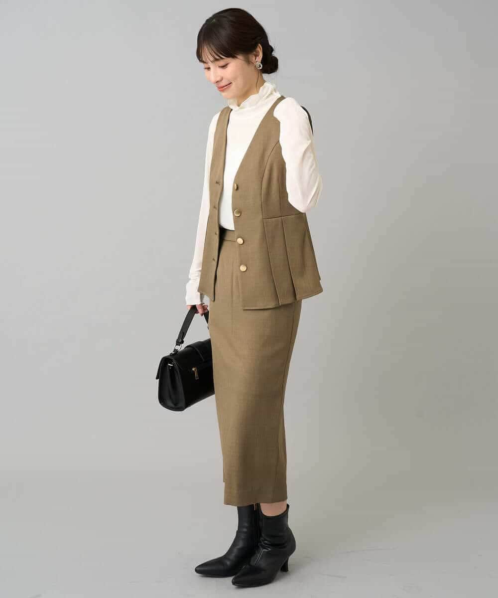 K3EBD11109 a.v.v Elmi(アー・ヴェ・ヴェ) 【低身長サイズ/2SET】ペプラムジレ×ナロースカート モカベージュ