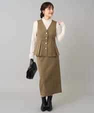 K3EBD11109 a.v.v Elmi(アー・ヴェ・ヴェ) 【低身長サイズ/2SET】ペプラムジレ×ナロースカート モカベージュ