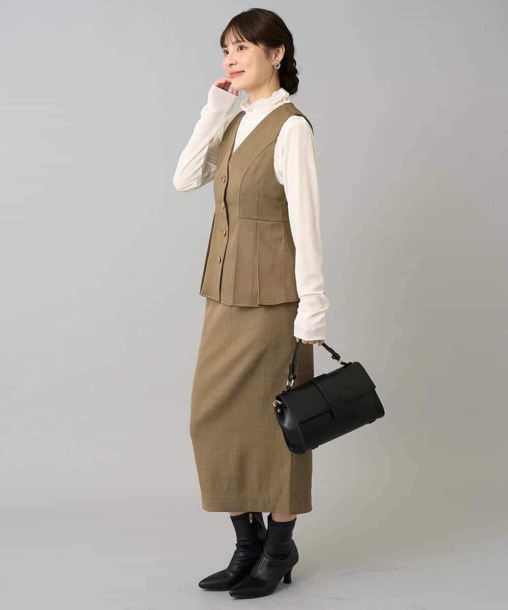 K3EBD11109 a.v.v Elmi(アー・ヴェ・ヴェ) 【低身長サイズ/2SET】ペプラムジレ×ナロースカート モカベージュ