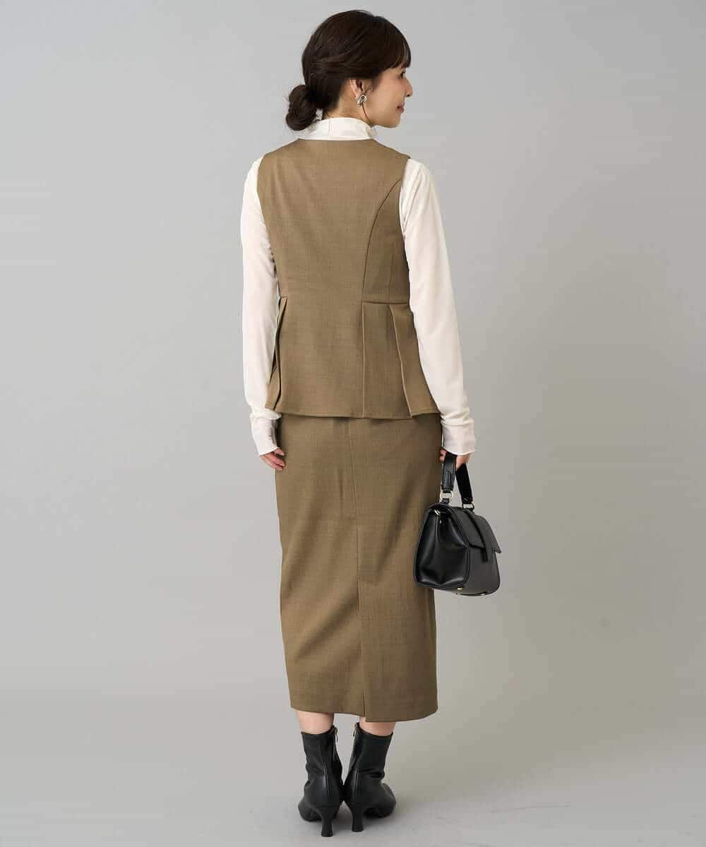 K3EBD11109 a.v.v Elmi(アー・ヴェ・ヴェ) 【低身長サイズ/2SET】ペプラムジレ×ナロースカート モカベージュ