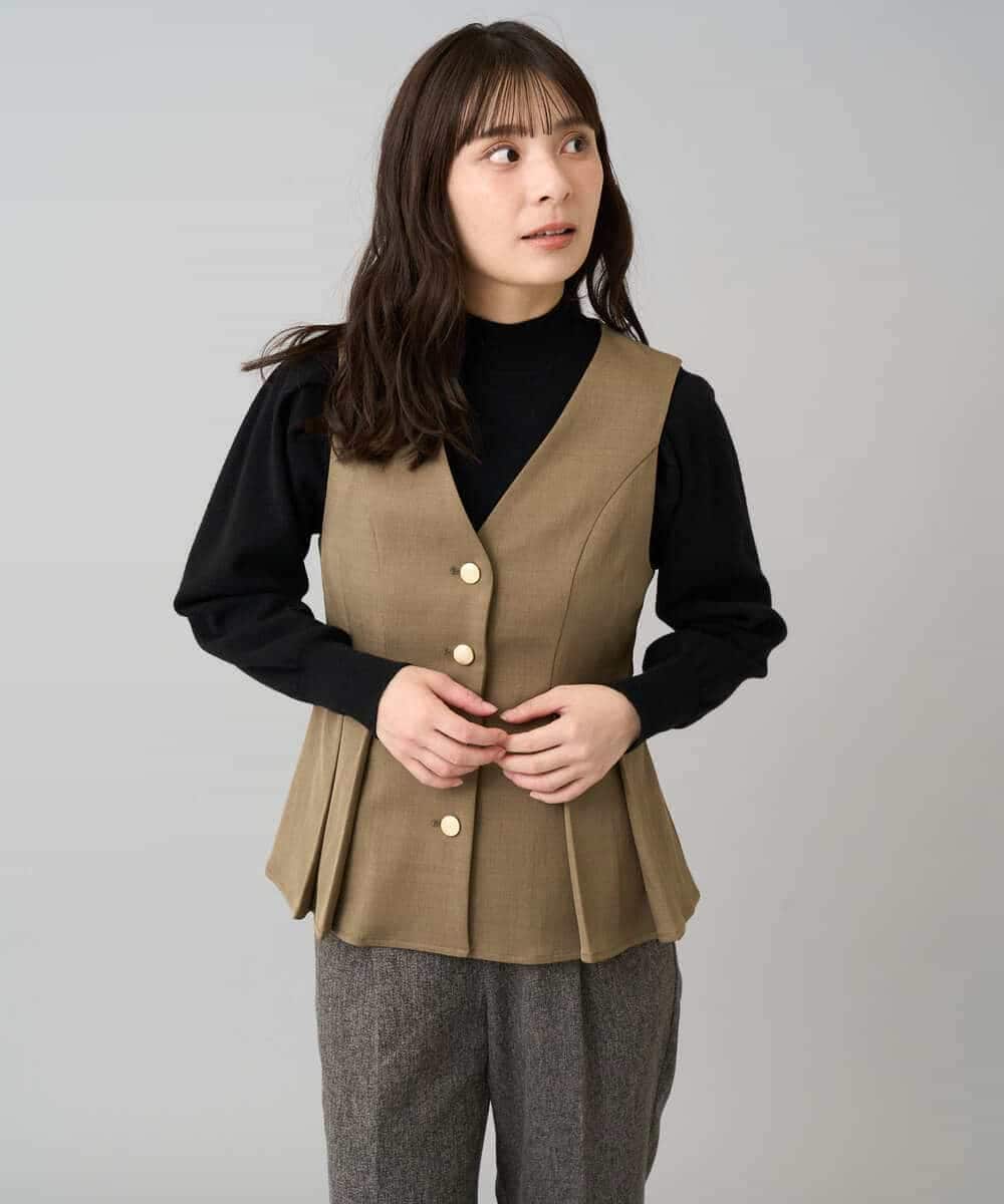 K3EBD11109 a.v.v Elmi(アー・ヴェ・ヴェ) 【低身長サイズ/2SET】ペプラムジレ×ナロースカート モカベージュ