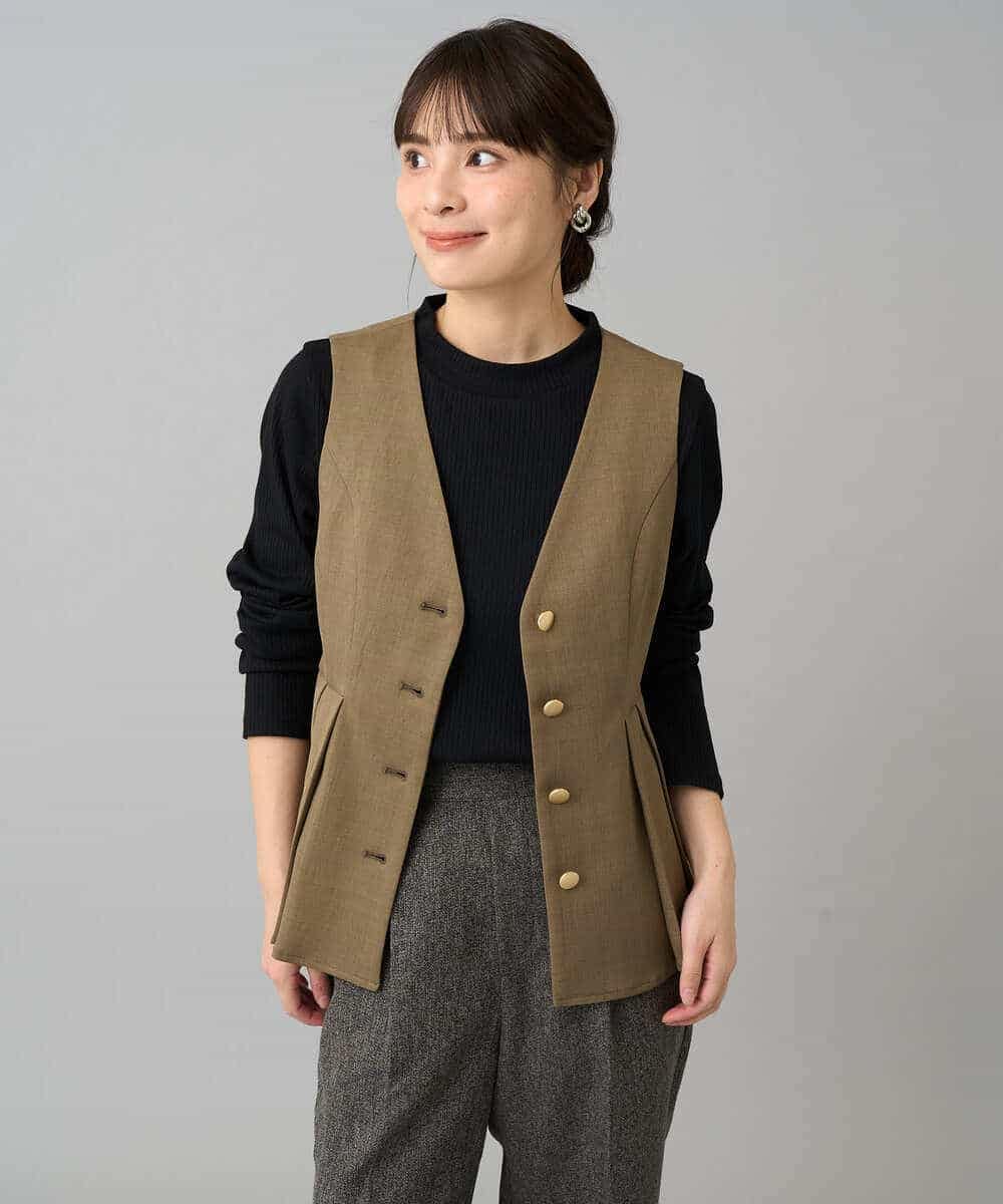 K3EBD11109 a.v.v Elmi(アー・ヴェ・ヴェ) 【低身長サイズ/2SET】ペプラムジレ×ナロースカート モカベージュ