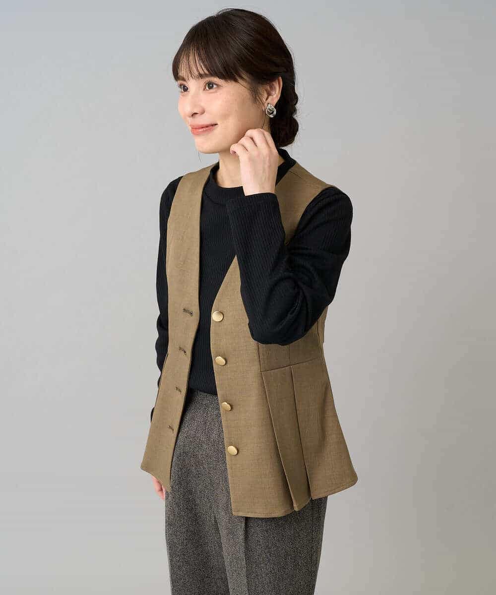 K3EBD11109 a.v.v Elmi(アー・ヴェ・ヴェ) 【低身長サイズ/2SET】ペプラムジレ×ナロースカート モカベージュ