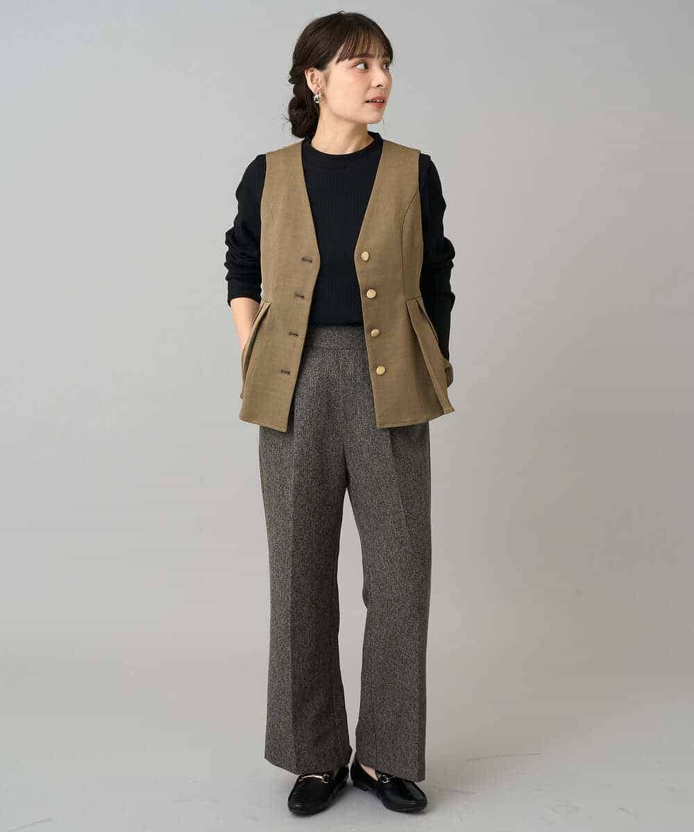 K3EBD11109 a.v.v Elmi(アー・ヴェ・ヴェ) 【低身長サイズ/2SET】ペプラムジレ×ナロースカート モカベージュ