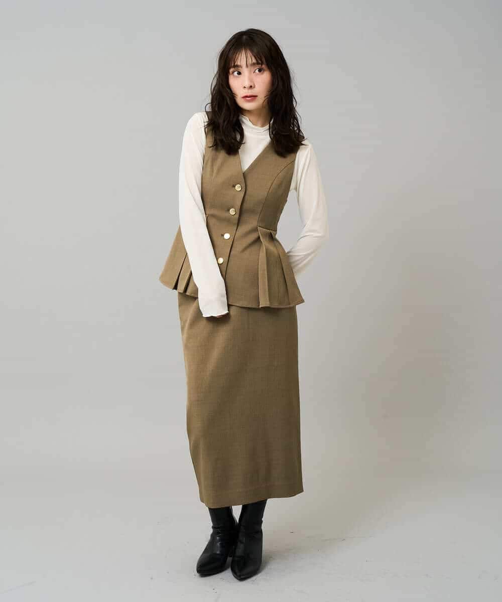 K3EBD11109 a.v.v Elmi(アー・ヴェ・ヴェ) 【低身長サイズ/2SET】ペプラムジレ×ナロースカート モカベージュ