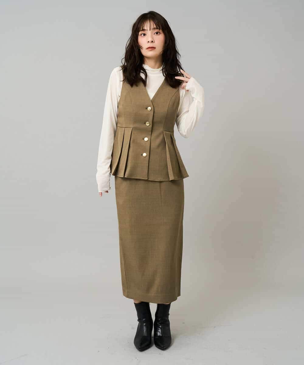 K3EBD11109 a.v.v Elmi(アー・ヴェ・ヴェ) 【低身長サイズ/2SET】ペプラムジレ×ナロースカート モカベージュ