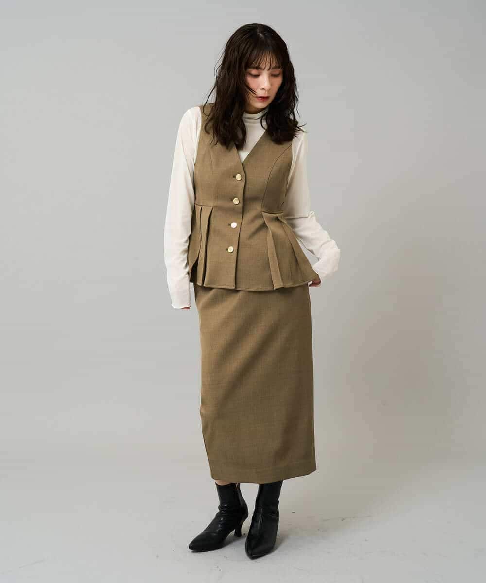 K3EBD11109 a.v.v Elmi(アー・ヴェ・ヴェ) 【低身長サイズ/2SET】ペプラムジレ×ナロースカート モカベージュ