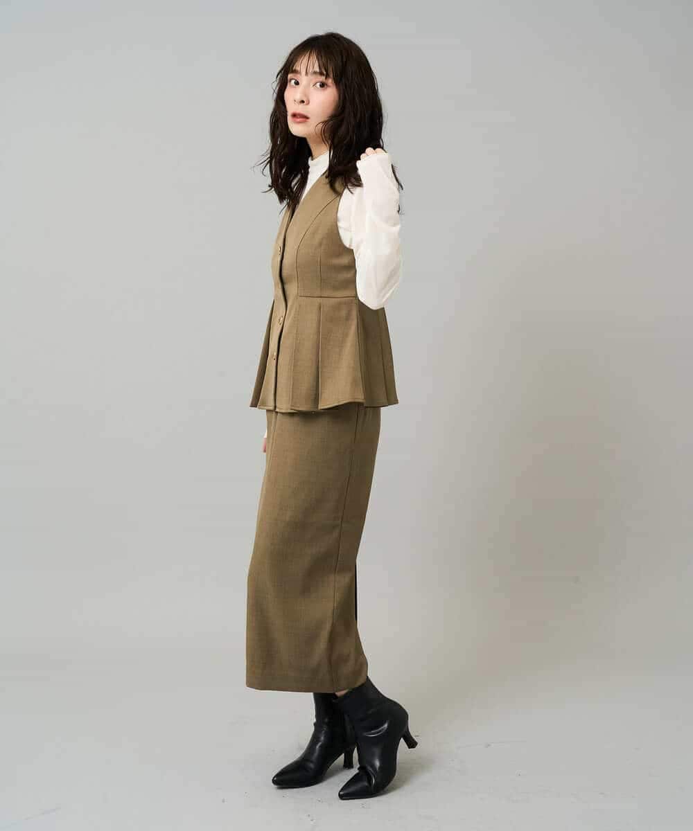 K3EBD11109 a.v.v Elmi(アー・ヴェ・ヴェ) 【低身長サイズ/2SET】ペプラムジレ×ナロースカート モカベージュ