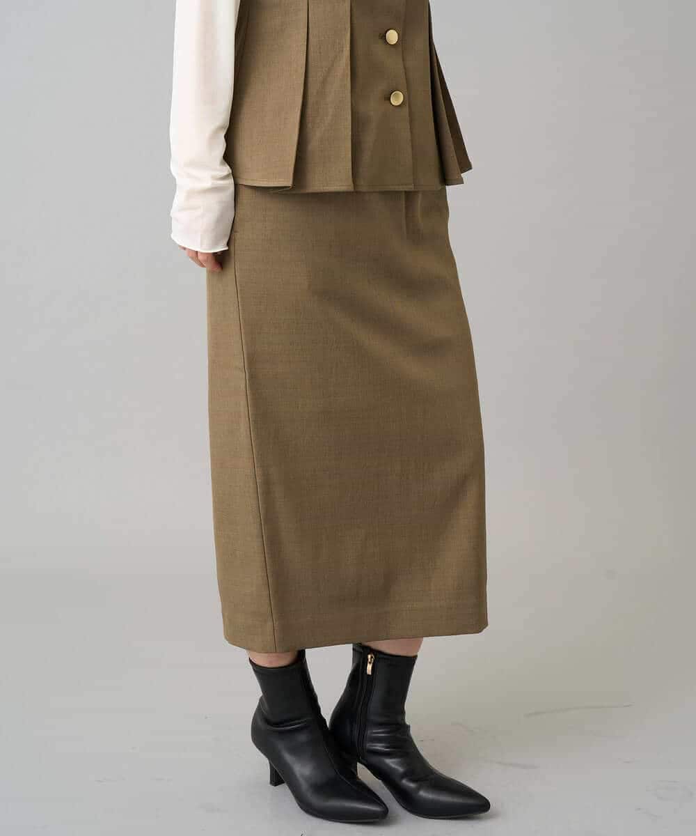 K3EBD11109 a.v.v Elmi(アー・ヴェ・ヴェ) 【低身長サイズ/2SET】ペプラムジレ×ナロースカート モカベージュ