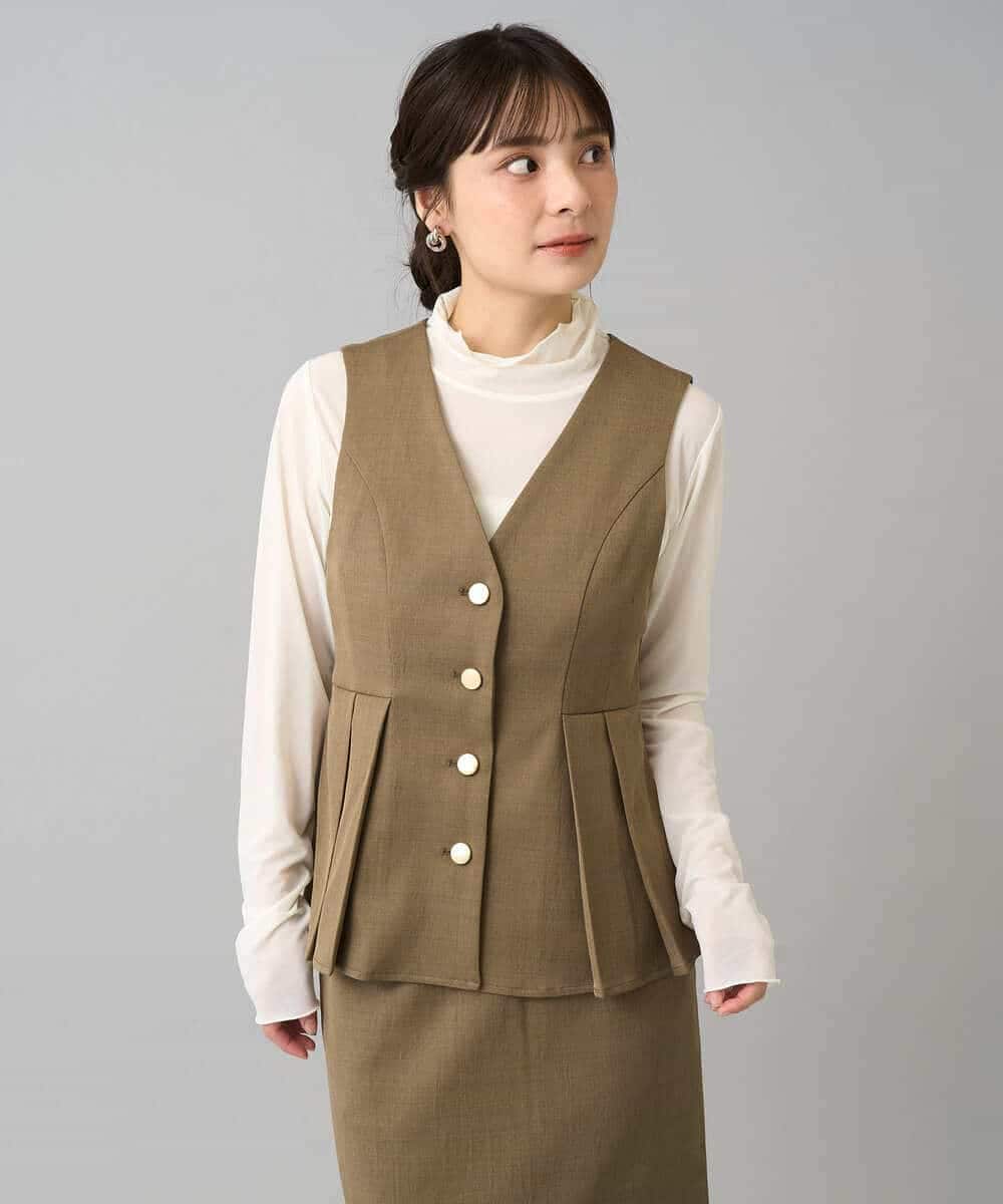 K3EBD11109 a.v.v Elmi(アー・ヴェ・ヴェ) 【低身長サイズ/2SET】ペプラムジレ×ナロースカート モカベージュ