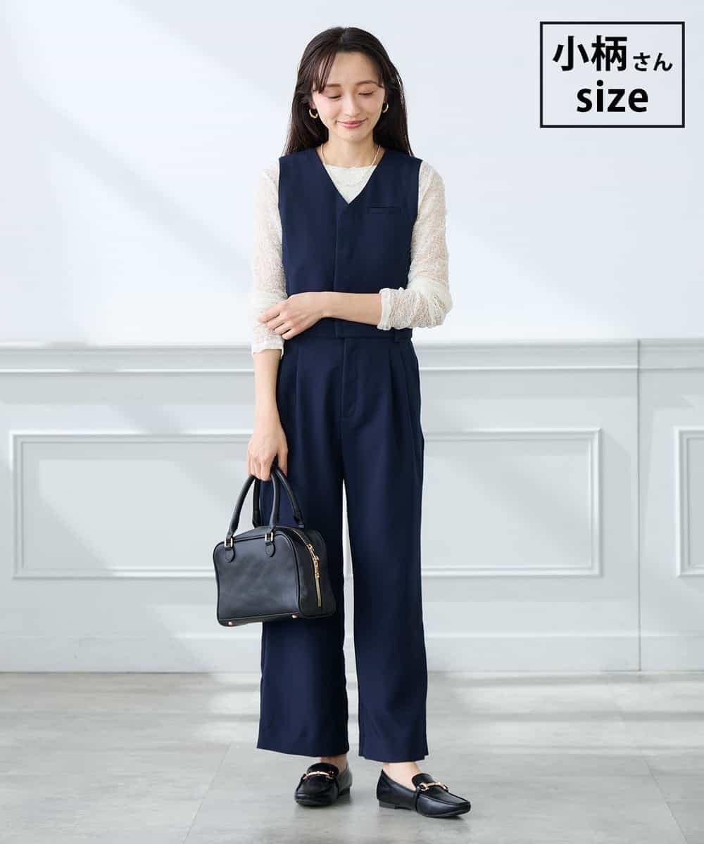 K3EFD03109 a.v.v Elmi(アー・ヴェ・ヴェ) 【低身長サイズ】【洗える】Vネックコンビネゾン ネイビー