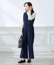 K3EFD03109 a.v.v Elmi(アー・ヴェ・ヴェ) 【低身長サイズ】【洗える】Vネックコンビネゾン ネイビー