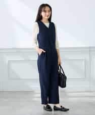 K3EFD03109 a.v.v Elmi(アー・ヴェ・ヴェ) 【低身長サイズ】【洗える】Vネックコンビネゾン ネイビー