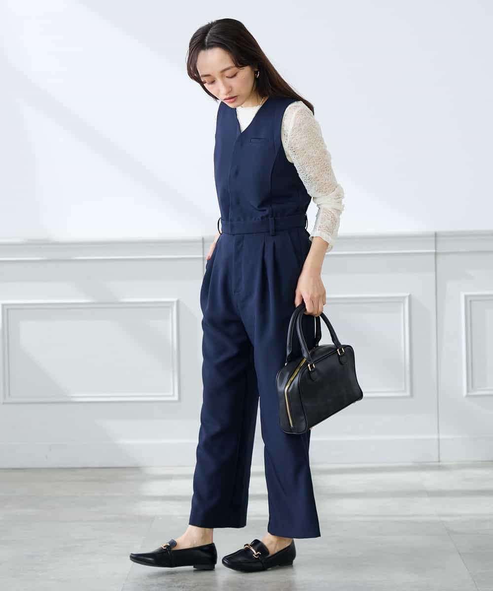 K3EFD03109 a.v.v Elmi(アー・ヴェ・ヴェ) 【低身長サイズ】【洗える】Vネックコンビネゾン ネイビー