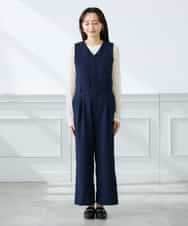 K3EFD03109 a.v.v Elmi(アー・ヴェ・ヴェ) 【低身長サイズ】【洗える】Vネックコンビネゾン ネイビー