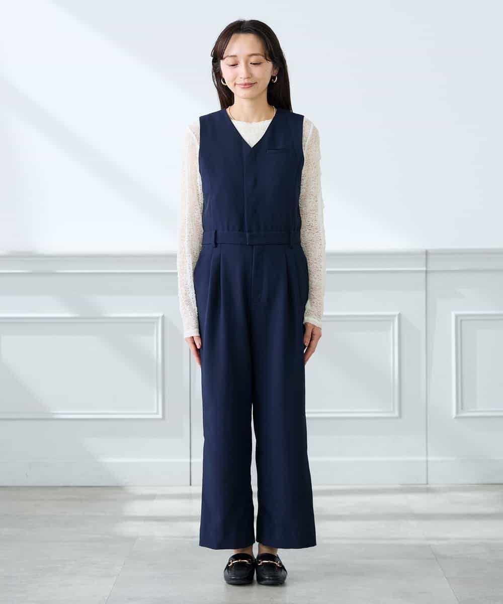 K3EFD03109 a.v.v Elmi(アー・ヴェ・ヴェ) 【低身長サイズ】【洗える】Vネックコンビネゾン ネイビー