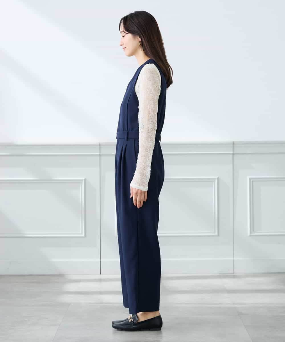 K3EFD03109 a.v.v Elmi(アー・ヴェ・ヴェ) 【低身長サイズ】【洗える】Vネックコンビネゾン ネイビー