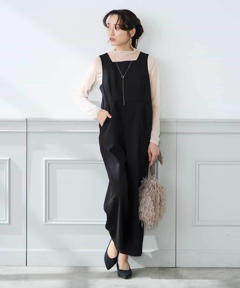 K3EFD06099 a.v.v Elmi(アー・ヴェ・ヴェ) 【低身長サイズ】スクエアネックオールインワン ブラック