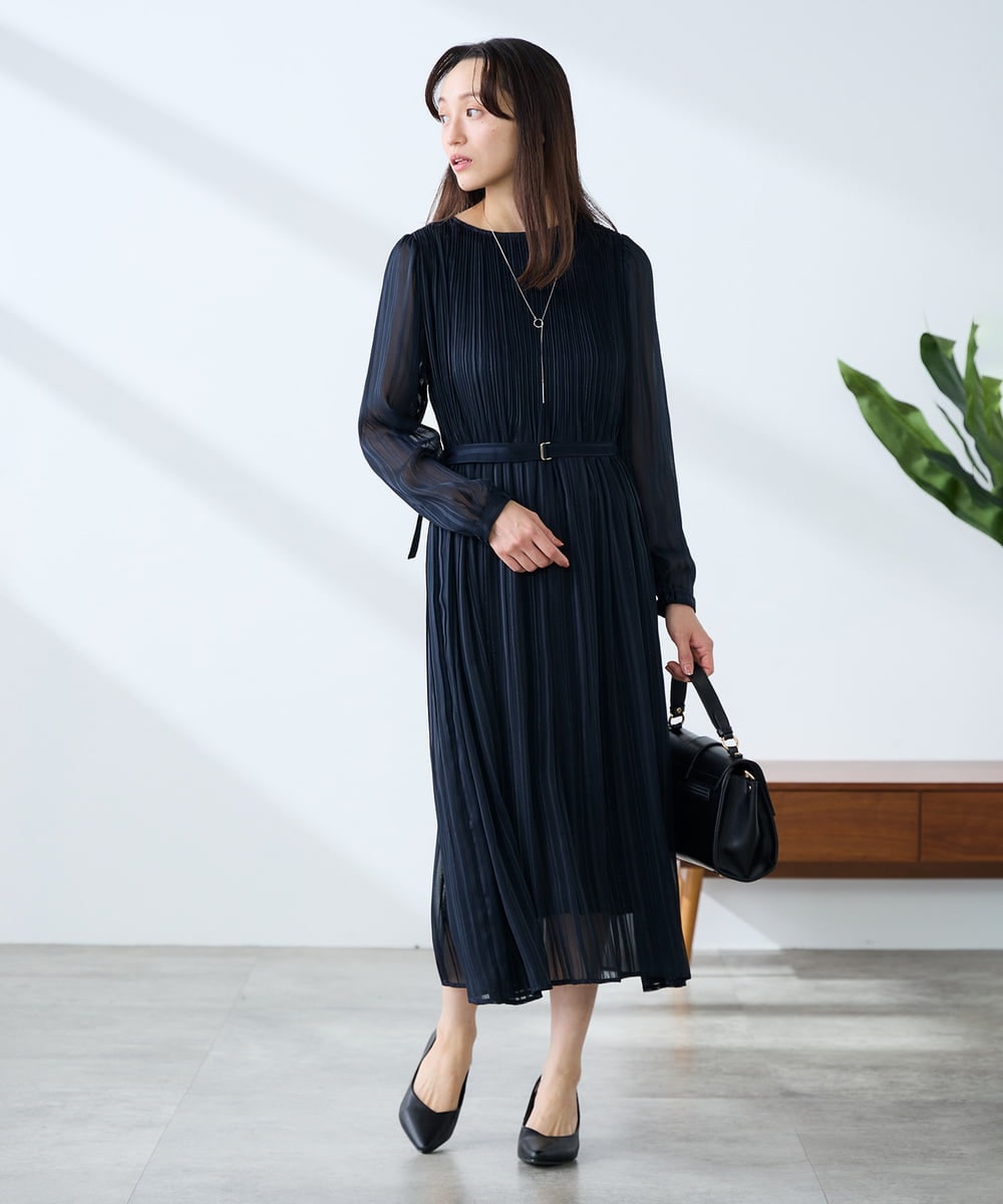 K3EFD12109 a.v.v Elmi(アー・ヴェ・ヴェ) 【低身長サイズ】ランダムプリーツワンピース ベージュ