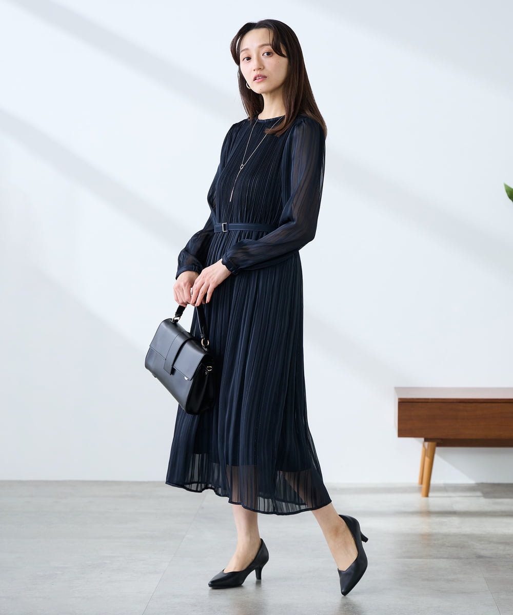 K3EFD12109 a.v.v Elmi(アー・ヴェ・ヴェ) 【低身長サイズ】ランダムプリーツワンピース ベージュ