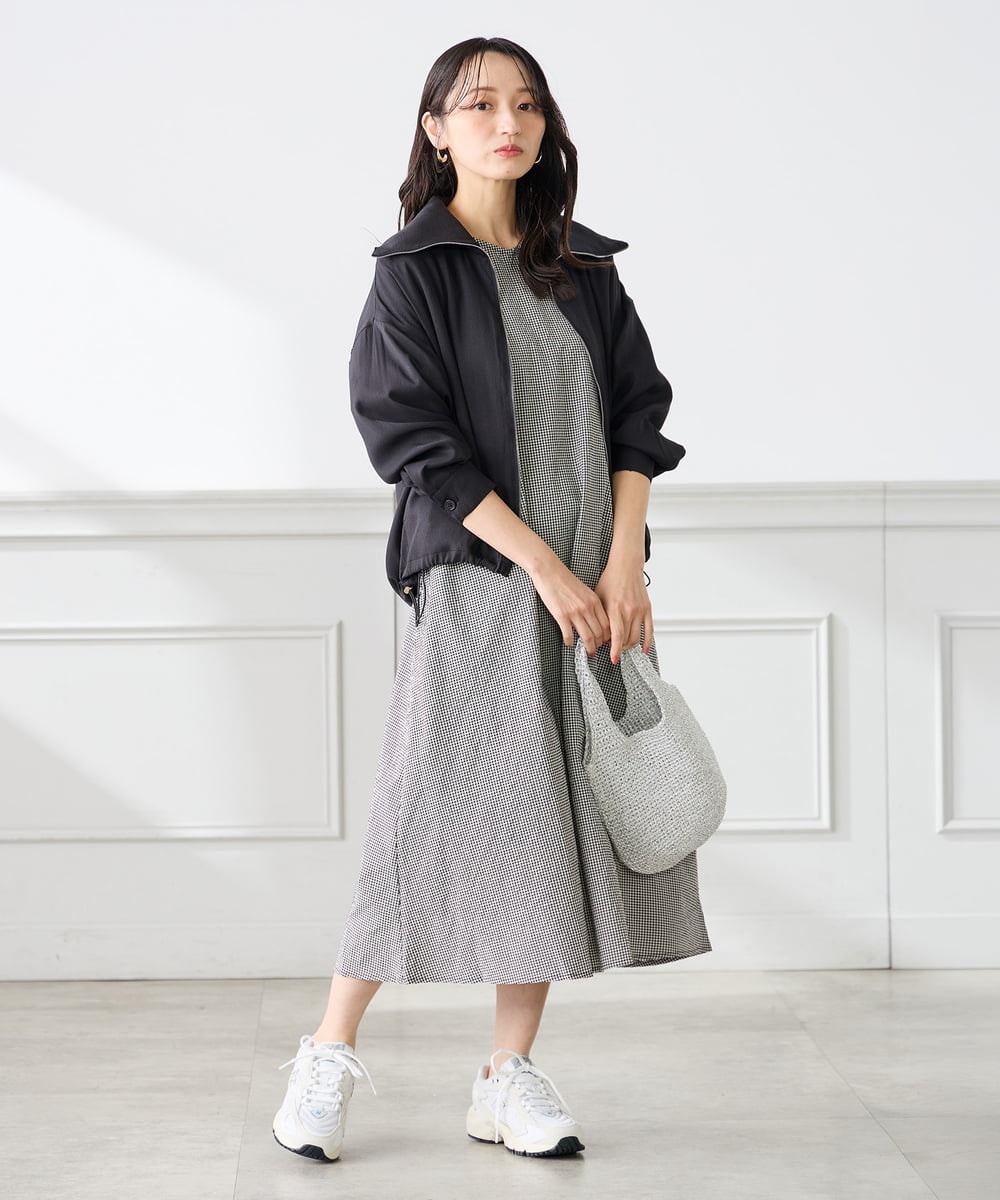 K3EGD01089 a.v.v Elmi(アー・ヴェ・ヴェ) 【低身長サイズ】ソフトサッカーパフスリーブワンピース ブルー