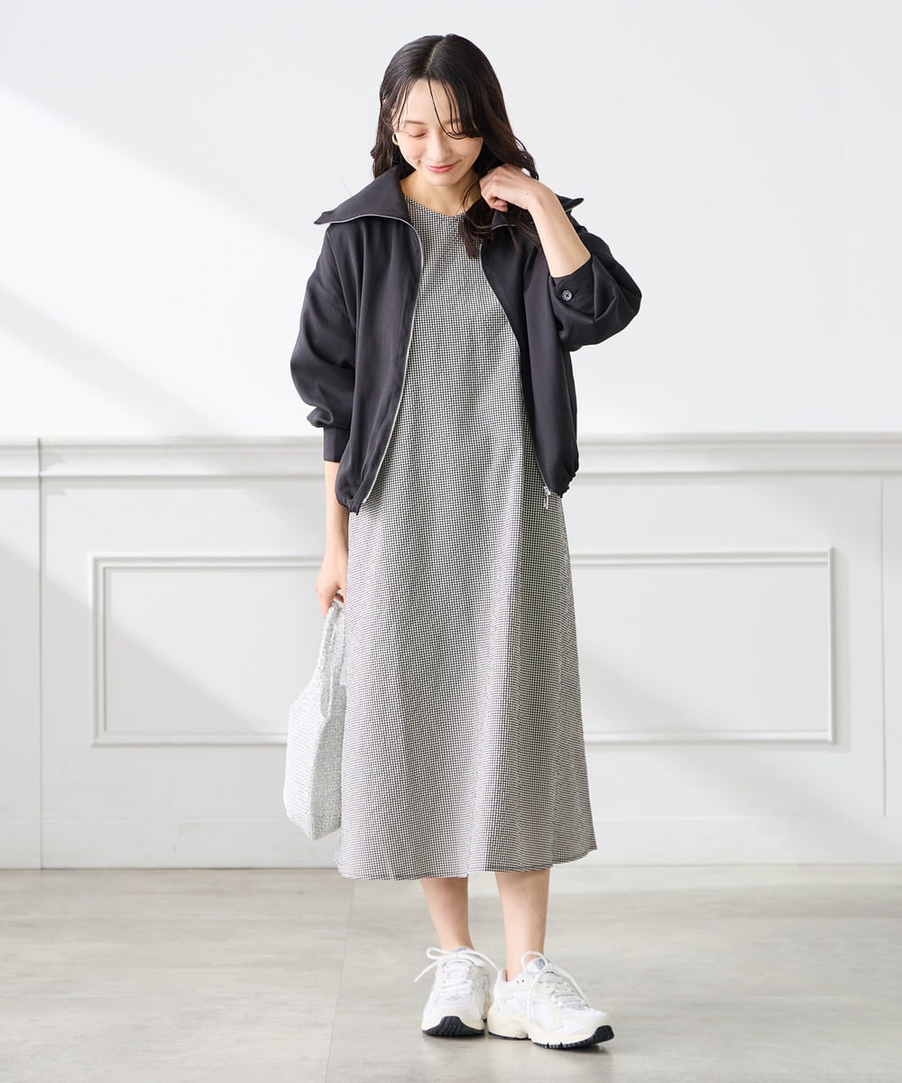 K3EGD01089 a.v.v Elmi(アー・ヴェ・ヴェ) 【低身長サイズ】ソフトサッカーパフスリーブワンピース ブルー