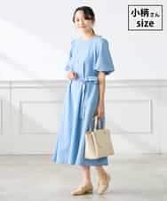 K3EGD01089 a.v.v Elmi(アー・ヴェ・ヴェ) 【低身長サイズ】ソフトサッカーパフスリーブワンピース ブルー