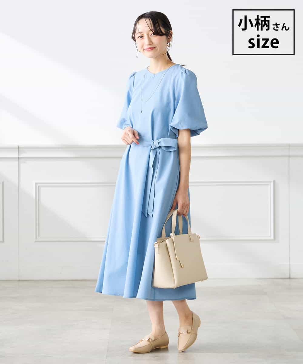 K3EGD01089 a.v.v Elmi(アー・ヴェ・ヴェ) 【低身長サイズ】ソフトサッカーパフスリーブワンピース ブルー