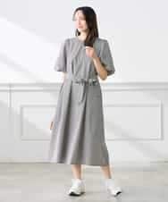 K3EGD01089 a.v.v Elmi(アー・ヴェ・ヴェ) 【低身長サイズ】ソフトサッカーパフスリーブワンピース ブルー