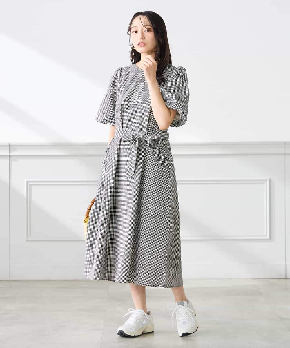 K3EGD01089 a.v.v Elmi(アー・ヴェ・ヴェ) 【低身長サイズ】ソフトサッカーパフスリーブワンピース ブルー