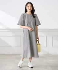 K3EGD01089 a.v.v Elmi(アー・ヴェ・ヴェ) 【低身長サイズ】ソフトサッカーパフスリーブワンピース ブルー