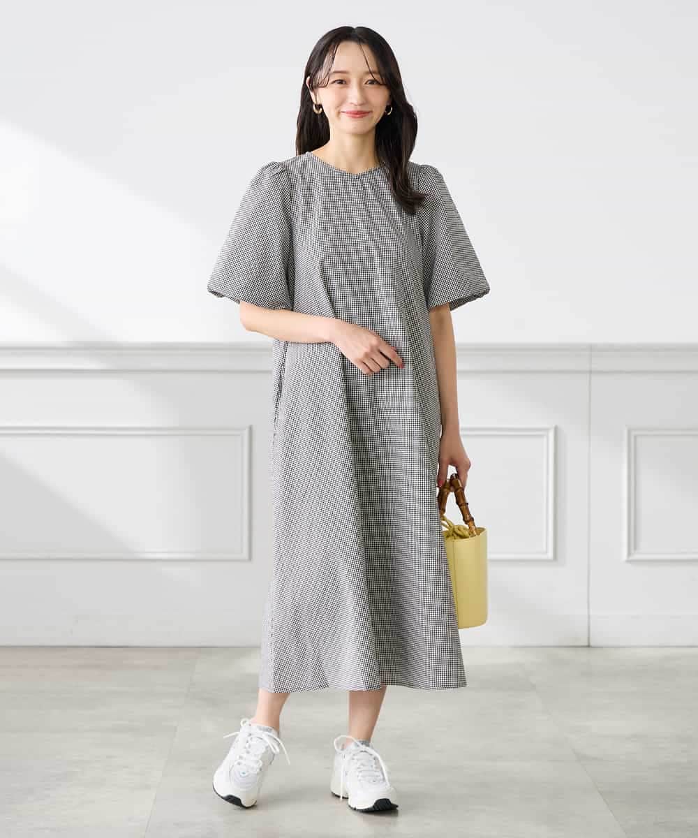 K3EGD01089 a.v.v Elmi(アー・ヴェ・ヴェ) 【低身長サイズ】ソフトサッカーパフスリーブワンピース ブルー