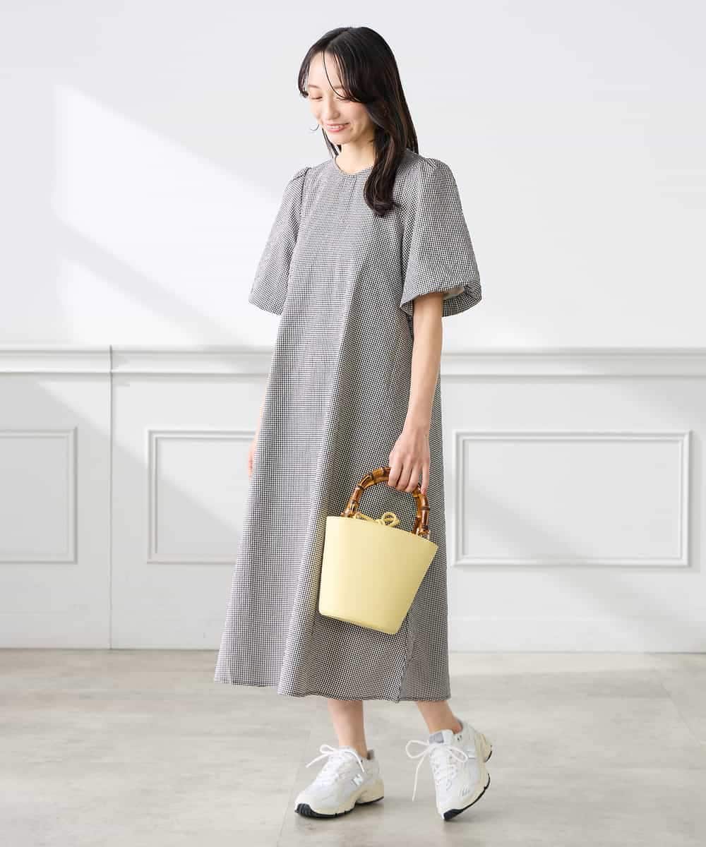 K3EGD01089 a.v.v Elmi(アー・ヴェ・ヴェ) 【低身長サイズ】ソフトサッカーパフスリーブワンピース ブルー