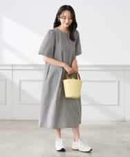 K3EGD01089 a.v.v Elmi(アー・ヴェ・ヴェ) 【低身長サイズ】ソフトサッカーパフスリーブワンピース ブルー