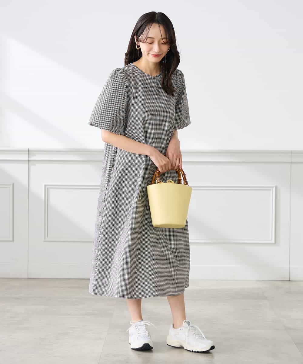 K3EGD01089 a.v.v Elmi(アー・ヴェ・ヴェ) 【低身長サイズ】ソフトサッカーパフスリーブワンピース ブルー