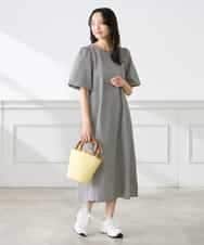 K3EGD01089 a.v.v Elmi(アー・ヴェ・ヴェ) 【低身長サイズ】ソフトサッカーパフスリーブワンピース ブルー